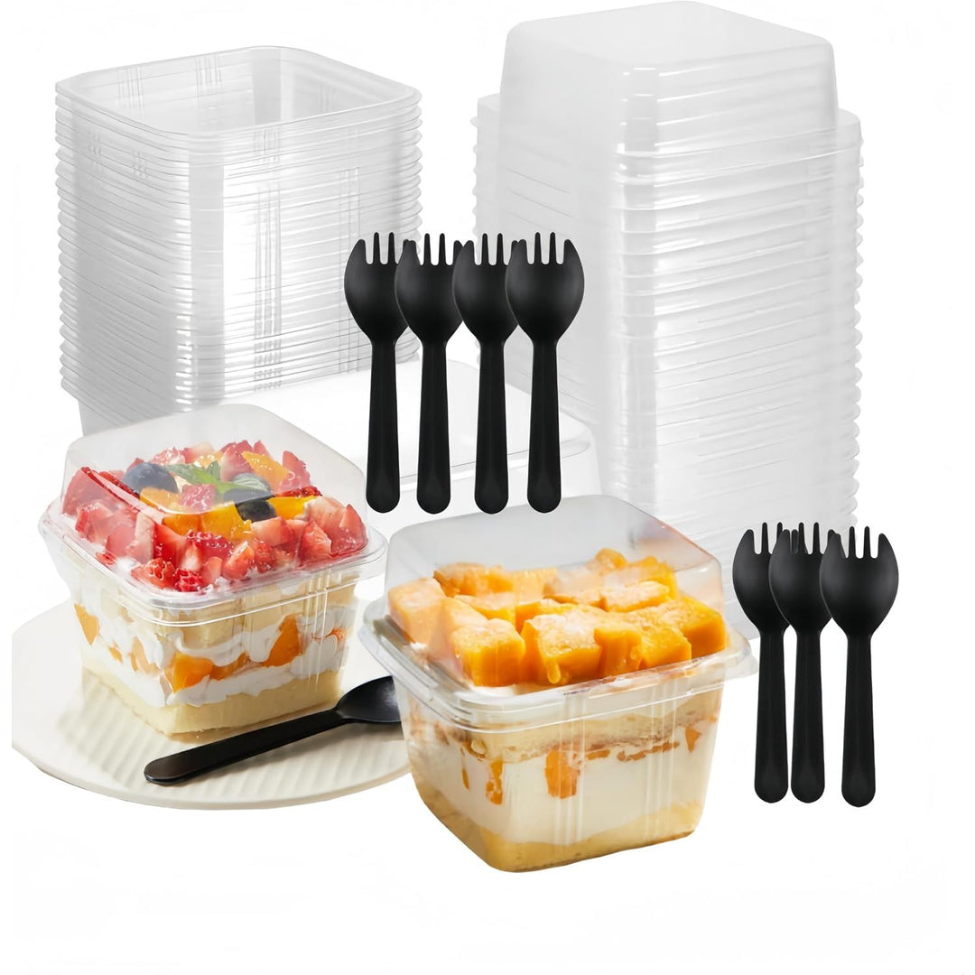 Clear Square Dessert Cups with Lids and Sporks, 8 oz, 50-Pack - Just Closeouts Canada Inc.