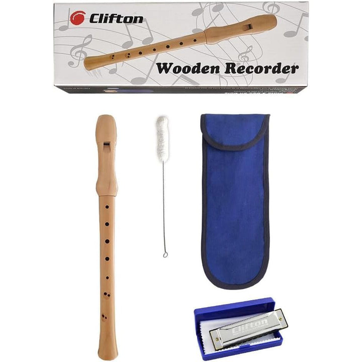 CLIFTON 8 - Hole Soprano Descant Wooden Recorder Flute with Cleaning Brush & Textile Carry Bag For School Student Home Beginning learners (German Fingering) - Just Closeouts Canada Inc.