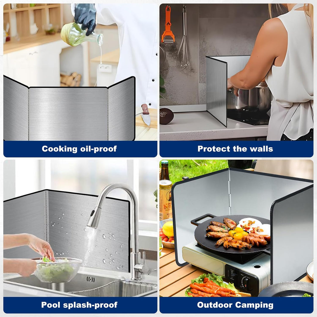 CNQLIS 3 Sided Splatter Guard, Foldable Stainless Steel Oil Splatter Screens for Frying, Oil Splash Insulation Board, Nonstick Oil Splatter Guard Stove Insulation Board(L: 15" x W: 11.4" x H: 12") - Just Closeouts Canada Inc.