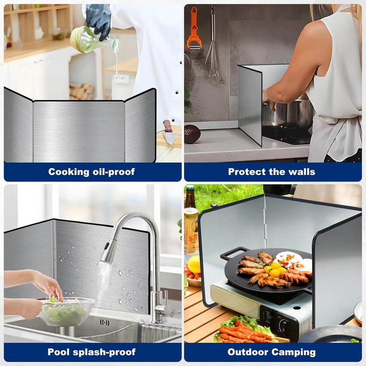 CNQLIS 3 Sided Splatter Guard, Foldable Stainless Steel Oil Splatter Screens for Frying, Oil Splash Insulation Board, Nonstick Oil Splatter Guard Stove Insulation Board(L: 15" x W: 11.4" x H: 12") - Just Closeouts Canada Inc.