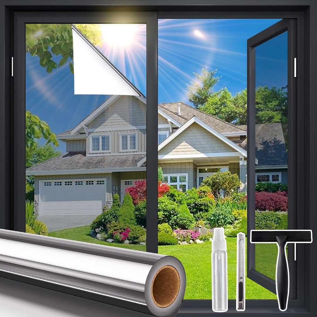 Coavas One Way Window Films for Privacy with Tools, Daytime Privacy Window Tint for Home, Reflective Window Coverings for Sun Blocking Heat Control Self Adhesive 23.6 x 78.7 in, Silver - Just Closeouts Canada Inc.