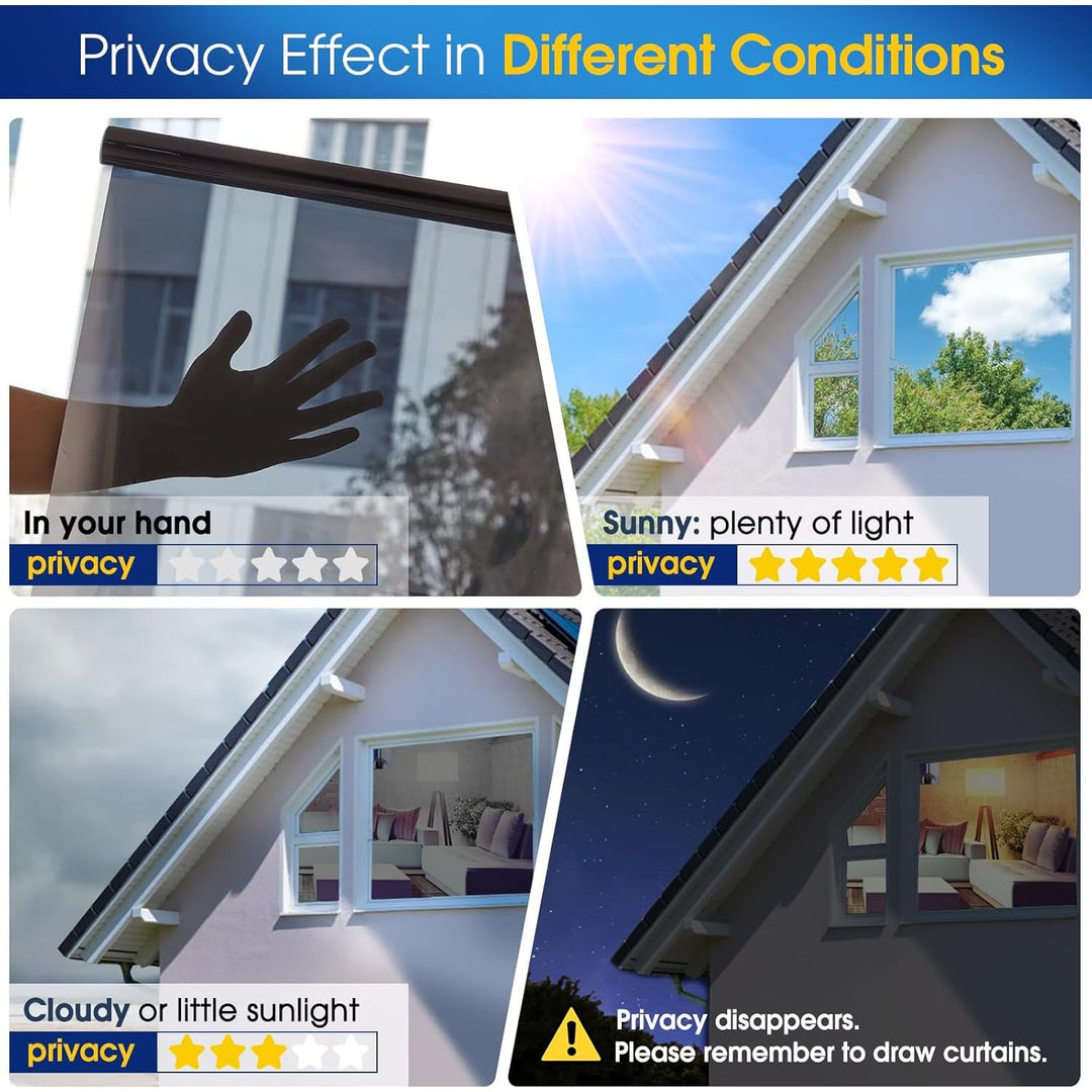 Coavas One Way Window Films for Privacy with Tools, Daytime Privacy Window Tint for Home, Reflective Window Coverings for Sun Blocking Heat Control Self Adhesive 17.5 x 78.7 in, Black - Silver - Just Closeouts Canada Inc.