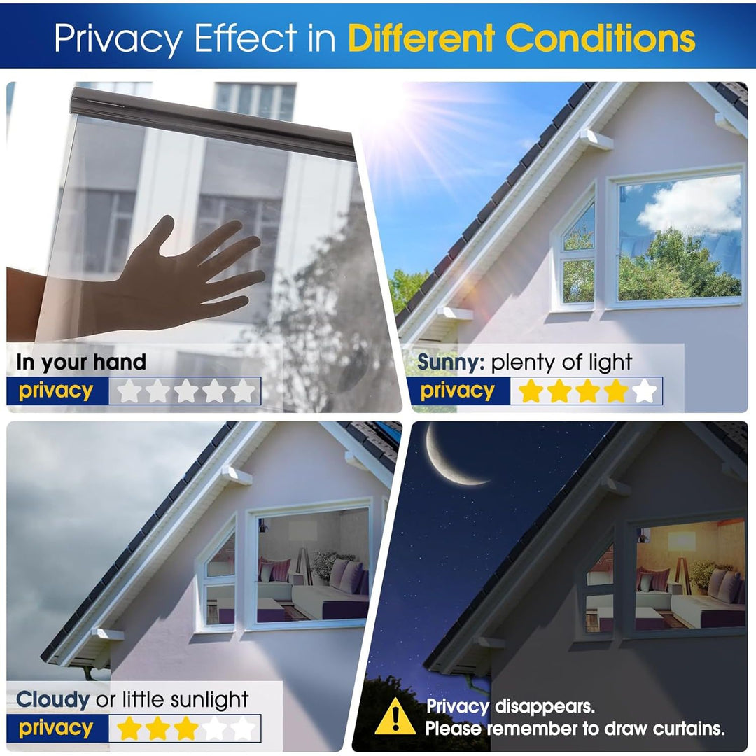 Coavas One Way Window Films for Privacy with Tools, Daytime Privacy Window Tint for Home, Reflective Window Coverings for Sun Blocking Heat Control Self Adhesive 23.6 x 78.7 in, Silver - Just Closeouts Canada Inc.
