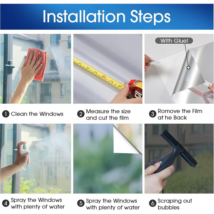 Coavas One Way Window Films for Privacy with Tools, Daytime Privacy Window Tint for Home, Reflective Window Coverings for Sun Blocking Heat Control Self Adhesive 23.6 x 78.7 in, Silver - Just Closeouts Canada Inc.