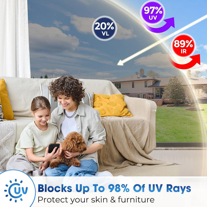 Coavas One Way Window Films for Privacy with Tools, Daytime Privacy Window Tint for Home, Reflective Window Coverings for Sun Blocking Heat Control Self Adhesive 23.6 x 78.7 in, Silver - Just Closeouts Canada Inc.