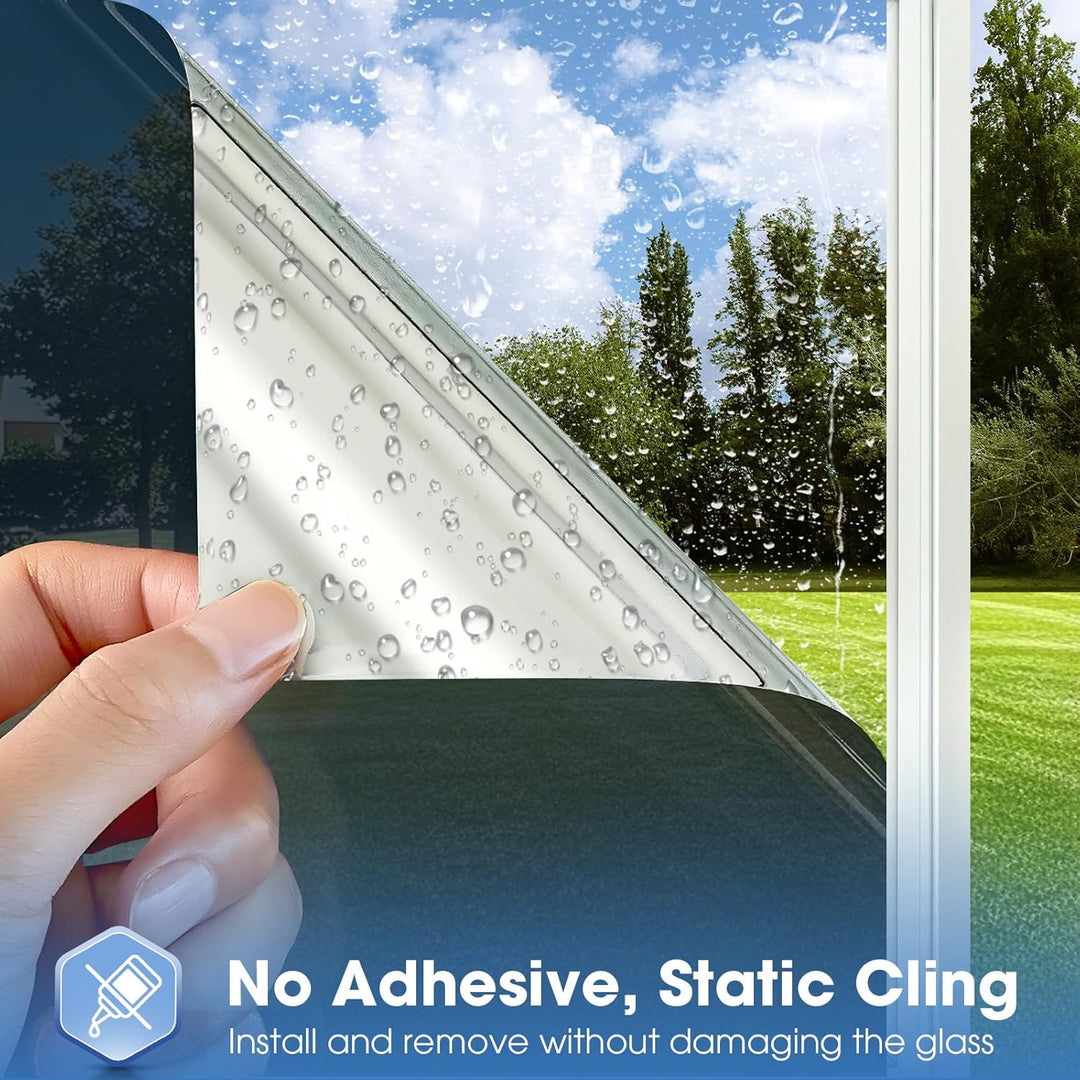 Coavas One Way Window Films for Privacy with Tools, Sun Blocking Mirror Window Tint for Home, Daytime Reflective Removable UV Heat Control Window Coverings, 23.6 x 78.7in, Silver Black - Just Closeouts Canada Inc.