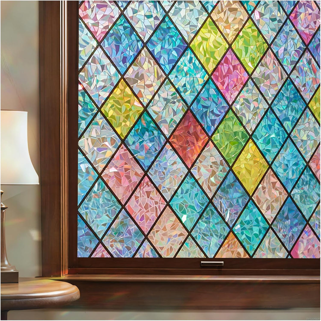 Coavas Stained Glass Window Film, Window Films for Privacy 3D Rainbow Window Film for Glass Door Static Clings UV Blocking Decorative Colorful Lattice Stickers for Home, 23.6'' x 78.7'',60 x 200cm - Just Closeouts Canada Inc.