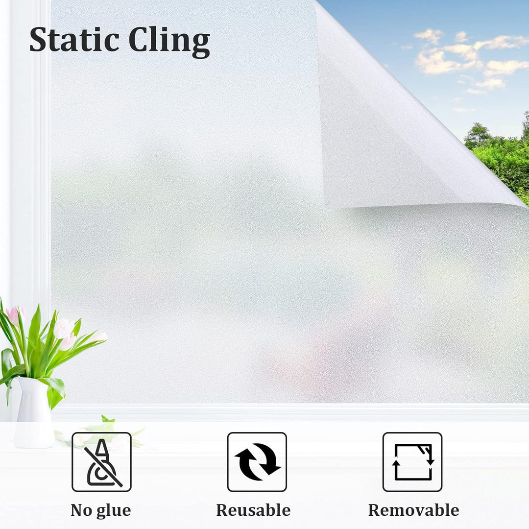 Coavas Window Films for Privacy Window Film Frosted Static Cling Non Adhesive Vinyl Sticker Sun Heat Blocking Window Coverings for Bathroom Home Office Door 23.6x78.7 Inch,60x200cm, Pure Frosted - Just Closeouts Canada Inc.
