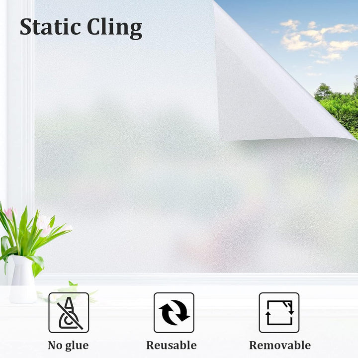 Coavas Window Films for Privacy Window Film Frosted Static Cling Non Adhesive Vinyl Sticker Sun Heat Blocking Window Coverings for Bathroom Home Office Door 23.6x78.7 Inch,60x200cm, Pure Frosted - Just Closeouts Canada Inc.
