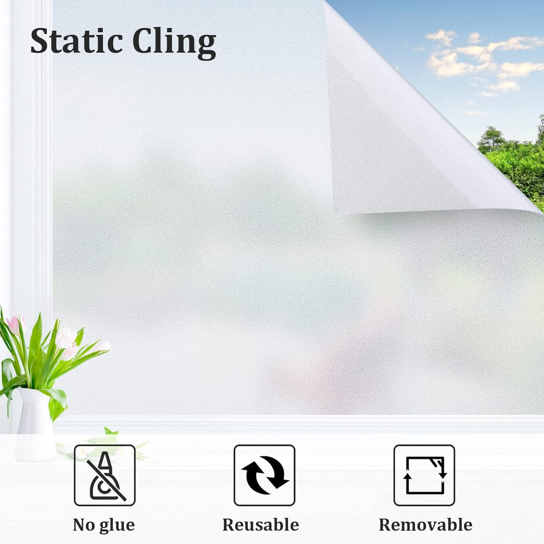 Coavas Window Films for Privacy Window Film Frosted Static Cling Non Adhesive Vinyl Sticker Sun Heat Blocking Window Coverings for Bathroom Home Office Door 23.6x118.1 Inch,60x300cm, Pure Frosted - Just Closeouts Canada Inc.