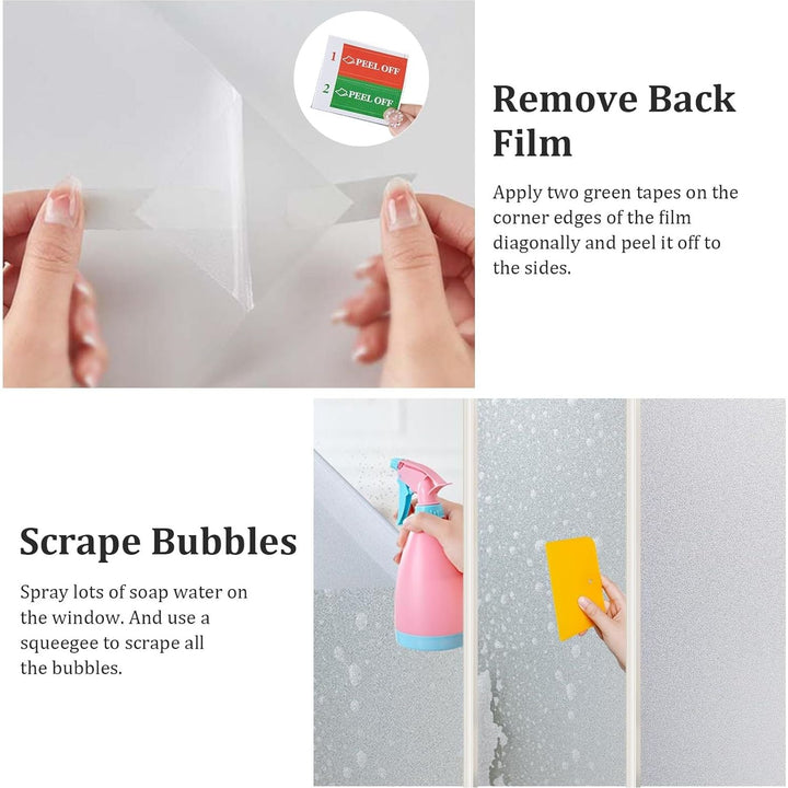 Coavas Window Films for Privacy Window Film Frosted Static Cling Non Adhesive Vinyl Sticker Sun Heat Blocking Window Coverings for Bathroom Home Office Door 23.6x118.1 Inch,60x300cm, Pure Frosted - Just Closeouts Canada Inc.