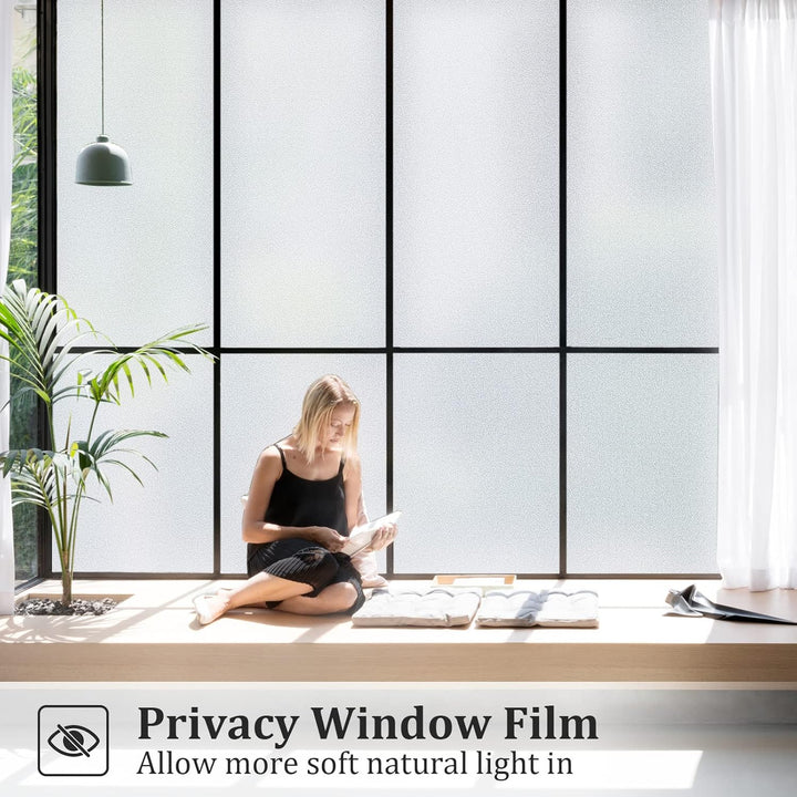 Coavas Window Films for Privacy Window Film Frosted Static Cling Non Adhesive Vinyl Sticker Sun Heat Blocking Window Coverings for Bathroom Home Office Door 23.6x118.1 Inch,60x300cm, Pure Frosted - Just Closeouts Canada Inc.