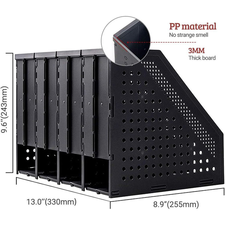 Collapsible Magazine Holder Plastic Desktop Vertical 4 Compartment File Magazine Organizer Holder File Divider Sorter Stand Office Document Organizer Storage Box Bins Home School Black - Just Closeouts Canada Inc.