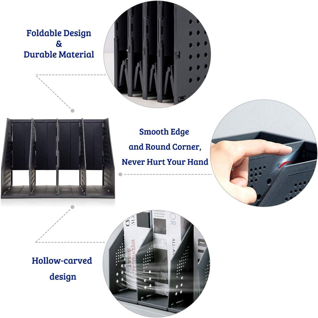 Collapsible Magazine Holder Plastic Desktop Vertical 4 Compartment File Magazine Organizer Holder File Divider Sorter Stand Office Document Organizer Storage Box Bins Home School Black - Just Closeouts Canada Inc.