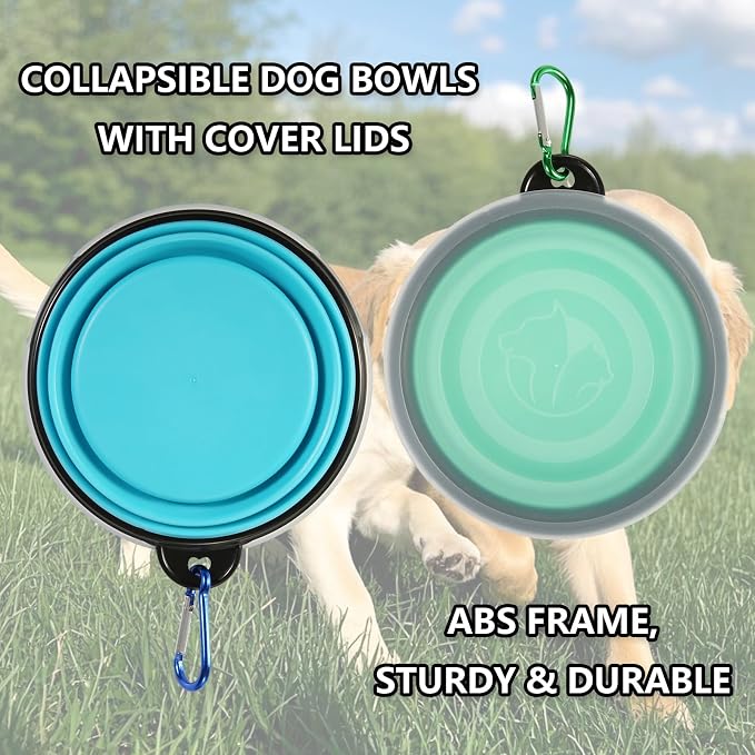 Collapsible Pet Travel Bowls with Lids – Blue & Green, Small, 2 Pack - Just Closeouts Canada Inc.