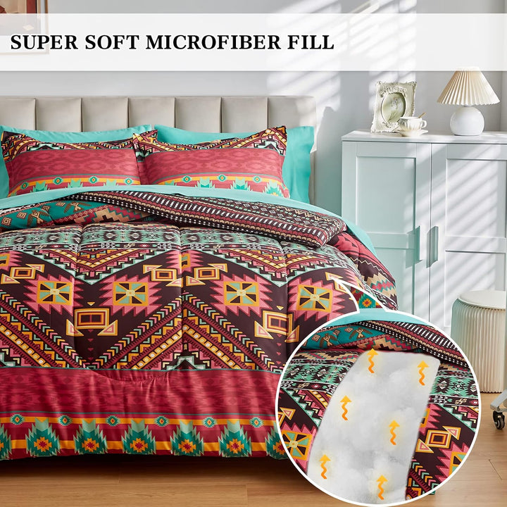 Colorful Bohemian Twin Bed-in-a-Bag Set – 6 Pieces with Teal Sheets - Just Closeouts Canada Inc.