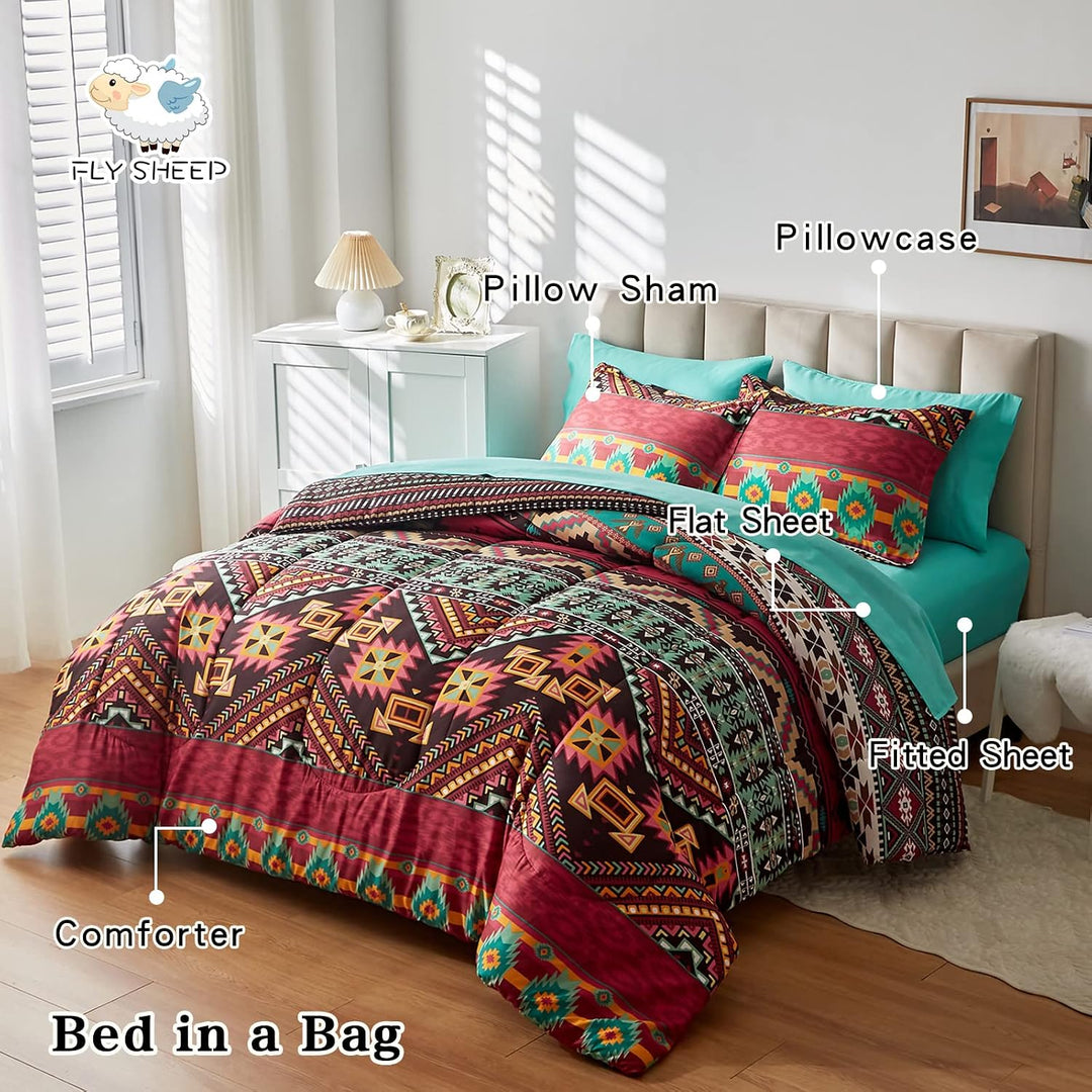 Colorful Bohemian Twin Bed-in-a-Bag Set – 6 Pieces with Teal Sheets - Just Closeouts Canada Inc.