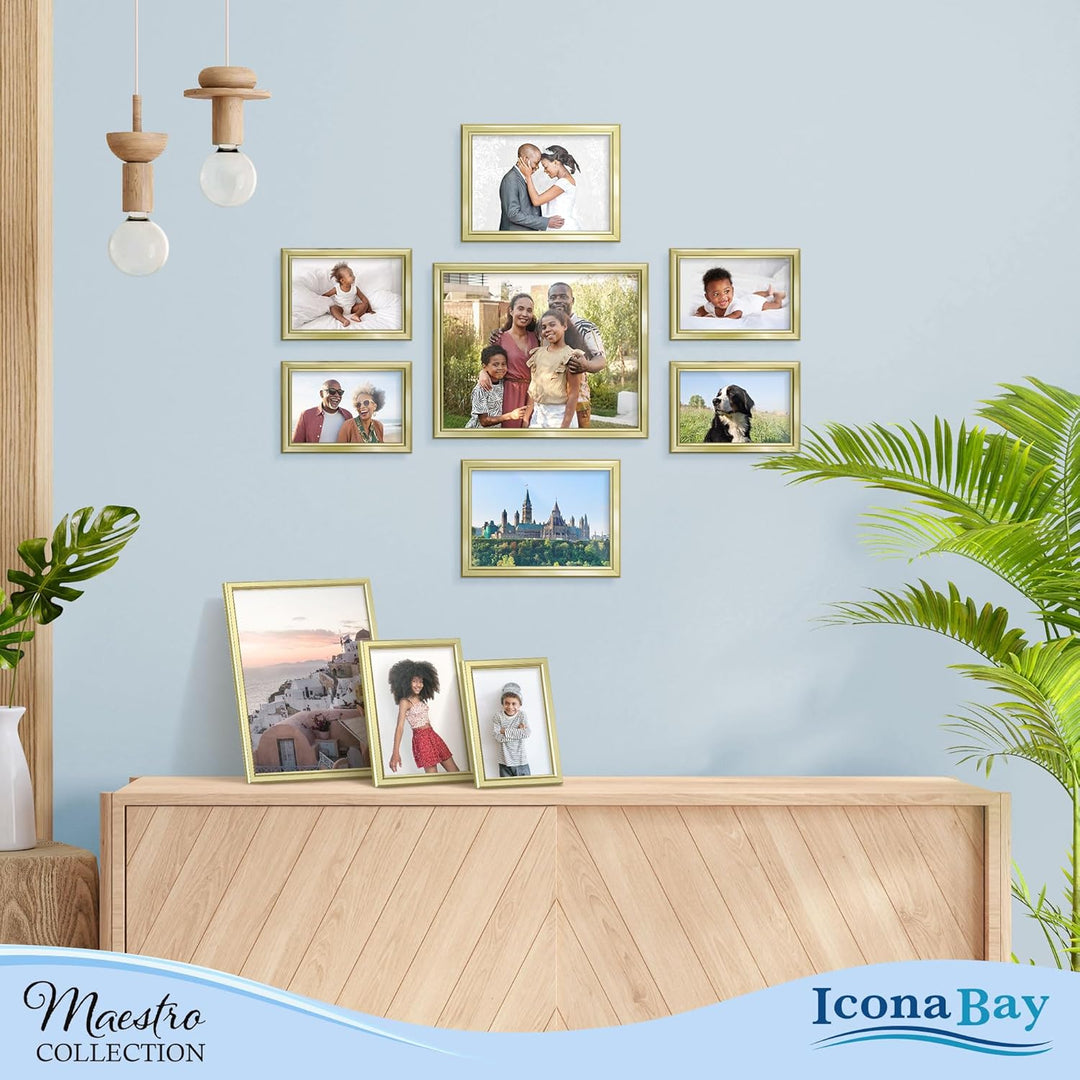 Combination Gold Picture Frames Set - 10 PC (Five 4x6, Three 5x7, Two 8x10), Classy Contemporary Style, Maestro Collection for Wall Gallery - Just Closeouts Canada Inc.00810023785620