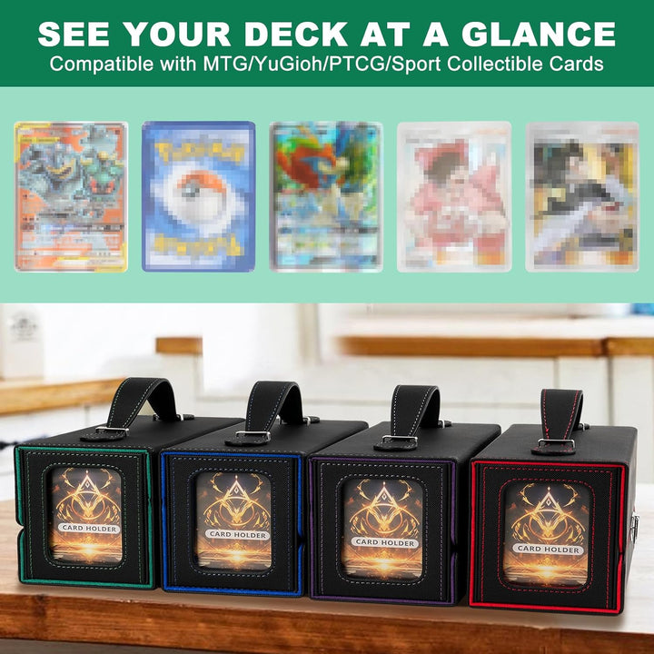 Commander Deck Box for MTG, 3 - in - 1 Card Deck Display Case with Portable Handle, TCG Card Storage Box, Holds 200+ Double - Sleeved Cards, Black&Green - Just Closeouts Canada Inc.X004SOJFVP