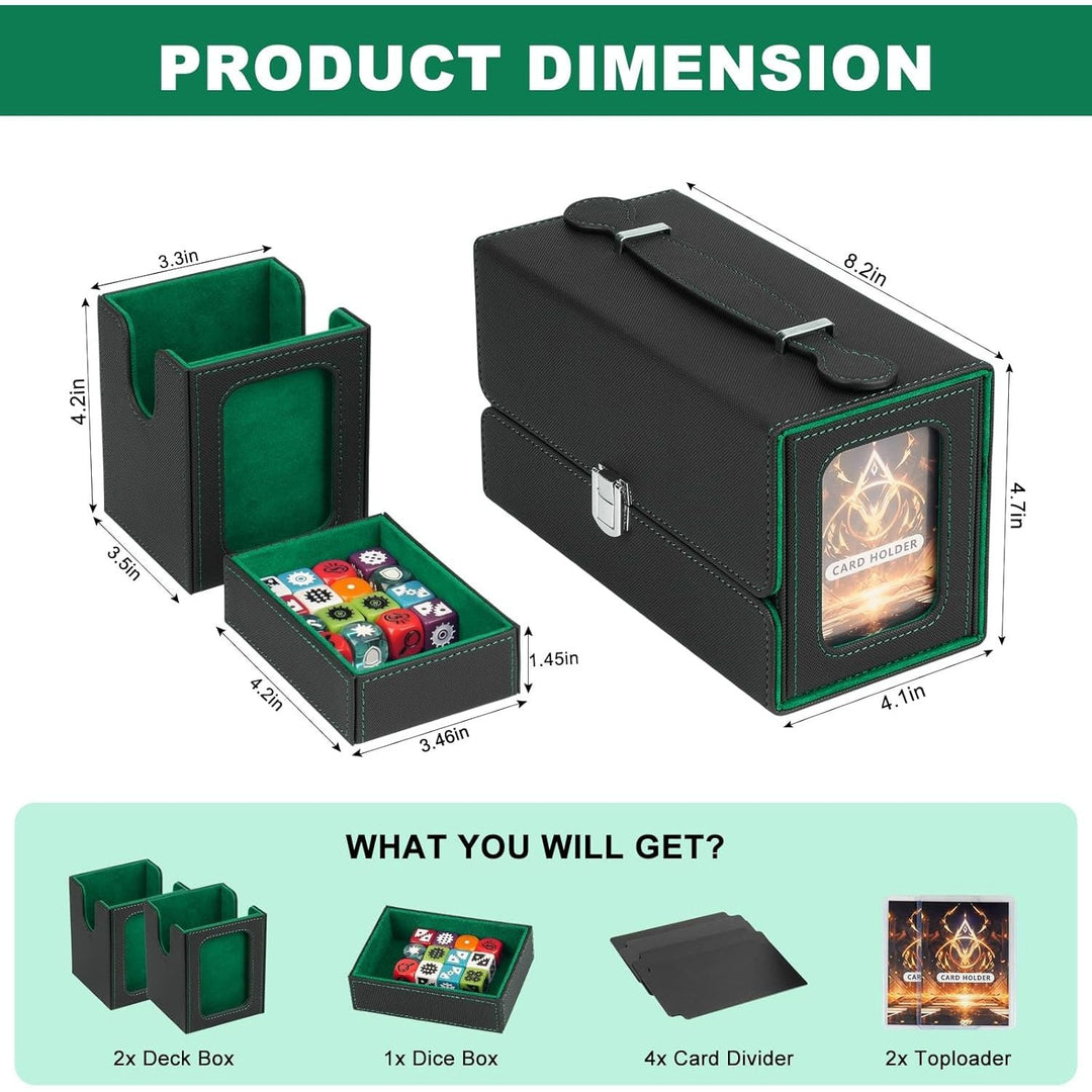 Commander Deck Box for MTG, 3 - in - 1 Card Deck Display Case with Portable Handle, TCG Card Storage Box, Holds 200+ Double - Sleeved Cards, Black&Green - Just Closeouts Canada Inc.X004SOJFVP
