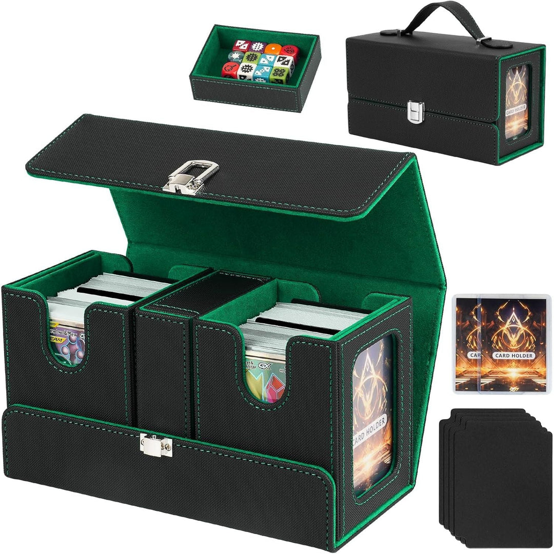 Commander Deck Box for MTG, 3 - in - 1 Card Deck Display Case with Portable Handle, TCG Card Storage Box, Holds 200+ Double - Sleeved Cards, Black&Green - Just Closeouts Canada Inc.X004SOJFVP