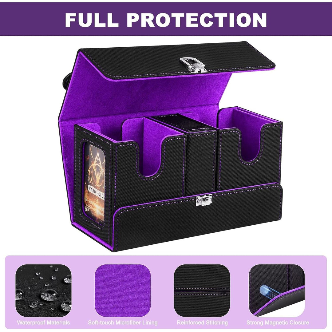 Commander Deck Box for MTG, 3 - in - 1 Card Deck Display Case with Portable Handle, TCG Card Storage Box, Holds 200+ Double - Sleeved Cards, Black&Purple - Just Closeouts Canada Inc.X004SOGWFH