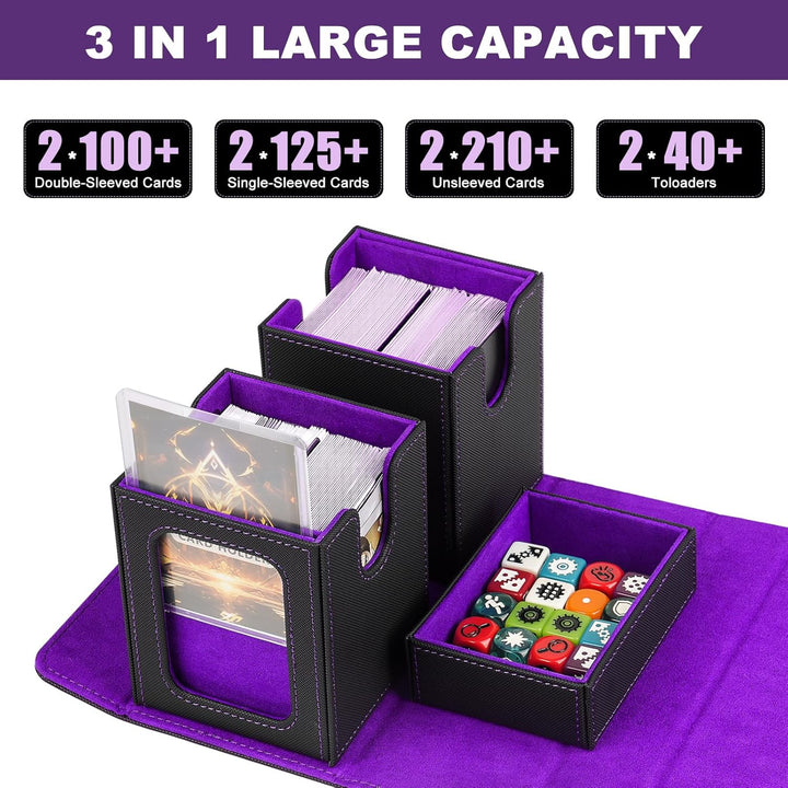 Commander Deck Box for MTG, 3 - in - 1 Card Deck Display Case with Portable Handle, TCG Card Storage Box, Holds 200+ Double - Sleeved Cards, Black&Purple - Just Closeouts Canada Inc.X004SOGWFH