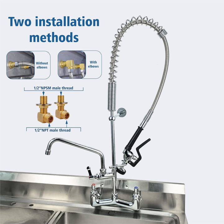 Commercial Faucet with Spray Valve 38" Wall Mount Commercial Kitchen Sink Faucet with Sprayer Pre Rinse Faucet with 10" Swing Spout Fit for Restaurant or Hotel Kitchen Sink - Just Closeouts Canada Inc.X003CLKCHL