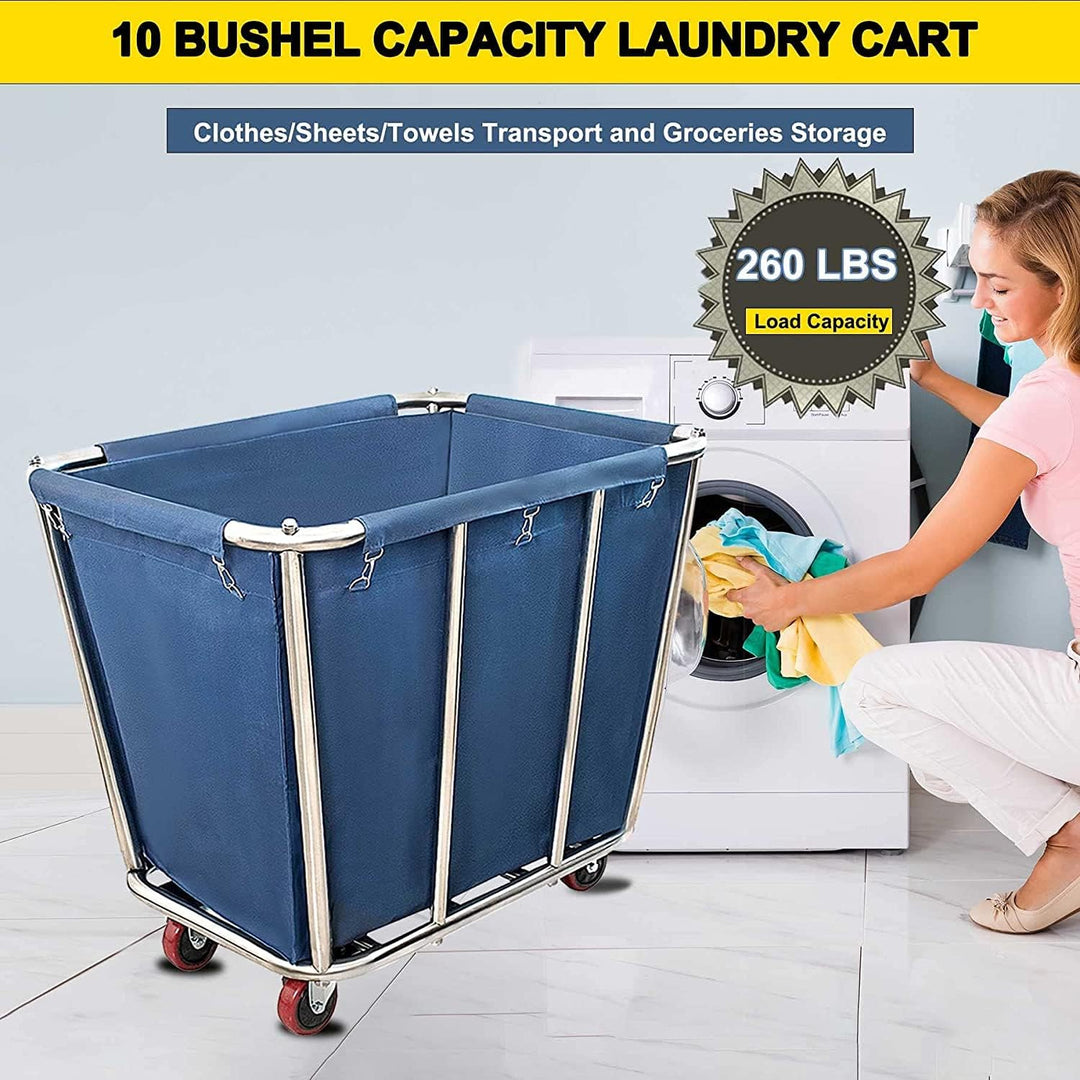 Commercial Laundry Cart with Wheels,350 L/10 Bushel Large Laundry Cart,Heavy Duty Stainless Steel Commercial Laundry Hampers Laundry Basket with Waterproof Lining,260 Lbs/120kg Load - Just Closeouts Canada Inc.