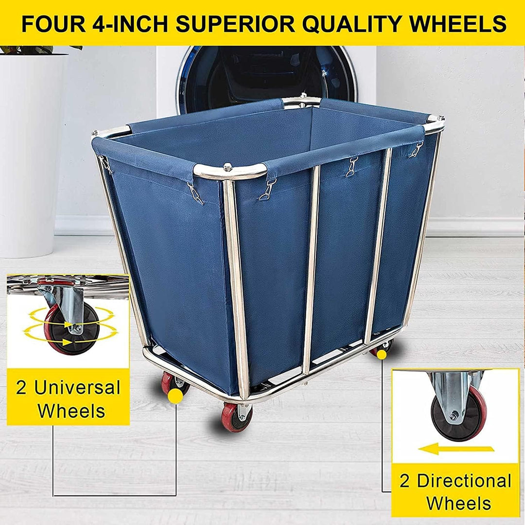 Commercial Laundry Cart with Wheels,350 L/10 Bushel Large Laundry Cart,Heavy Duty Stainless Steel Commercial Laundry Hampers Laundry Basket with Waterproof Lining,260 Lbs/120kg Load - Just Closeouts Canada Inc.