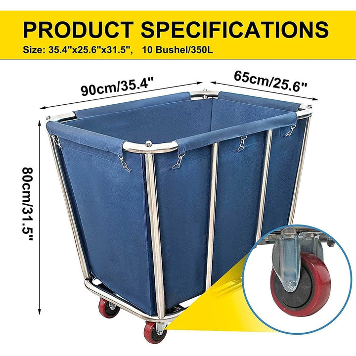 Commercial Laundry Cart with Wheels,350 L/10 Bushel Large Laundry Cart,Heavy Duty Stainless Steel Commercial Laundry Hampers Laundry Basket with Waterproof Lining,260 Lbs/120kg Load - Just Closeouts Canada Inc.