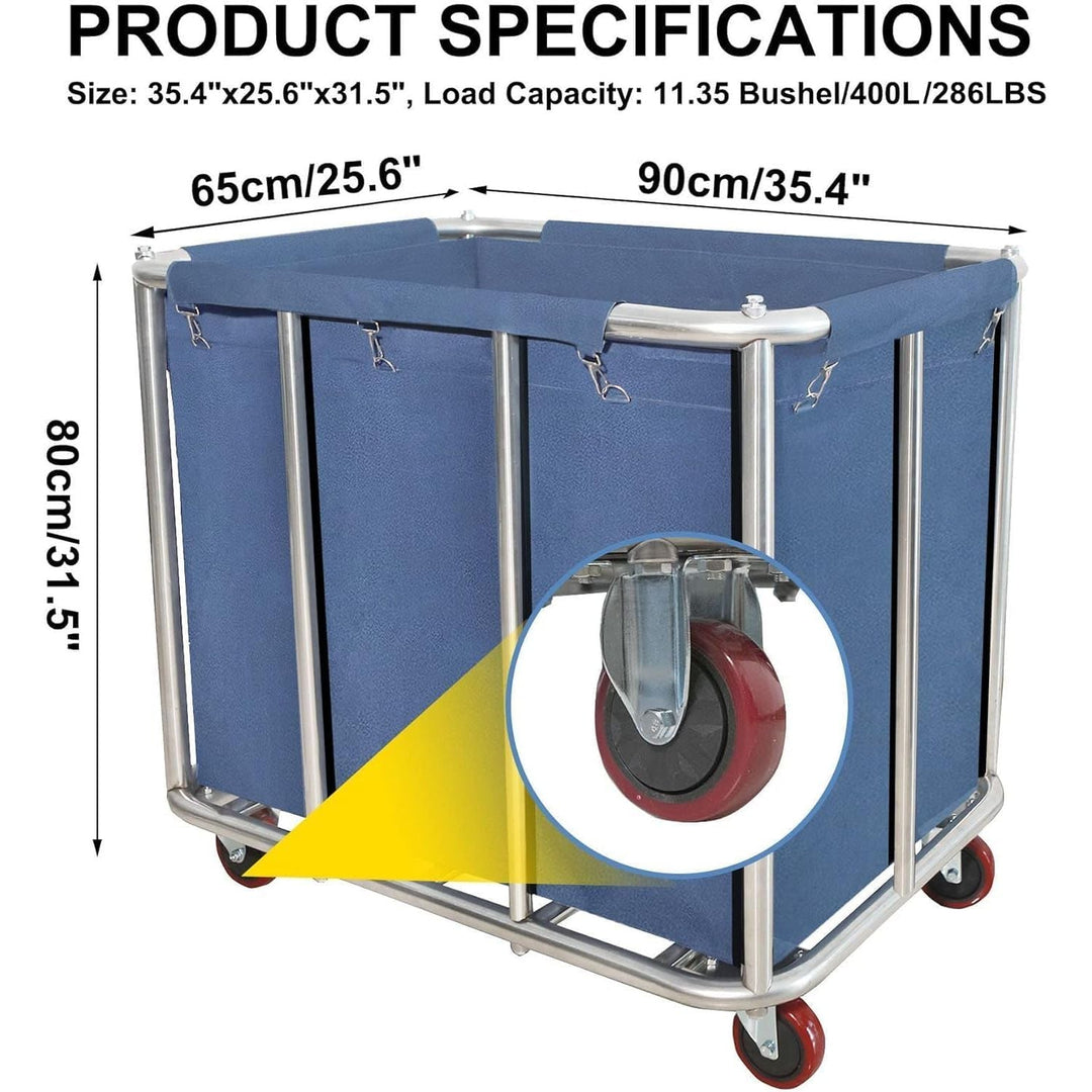 Commercial Laundry Cart with Wheels,400L Large Industrial Rolling Laundry Hamper,Home Heavy Duty Laundry Baskets with Stainless Steel Frame Detachable Lining, 130 Kg Load - Just Closeouts Canada Inc.