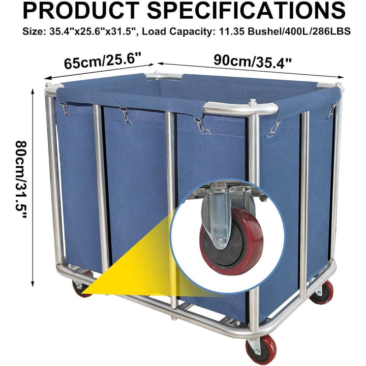 Commercial Laundry Cart with Wheels,400L Large Industrial Rolling Laundry Hamper,Home Heavy Duty Laundry Baskets with Stainless Steel Frame Detachable Lining, 130 Kg Load - Just Closeouts Canada Inc.