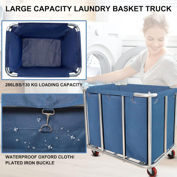Commercial Laundry Cart with Wheels,400L Large Industrial Rolling Laundry Hamper,Home Heavy Duty Laundry Baskets with Stainless Steel Frame Detachable Lining, 130 Kg Load - Just Closeouts Canada Inc.