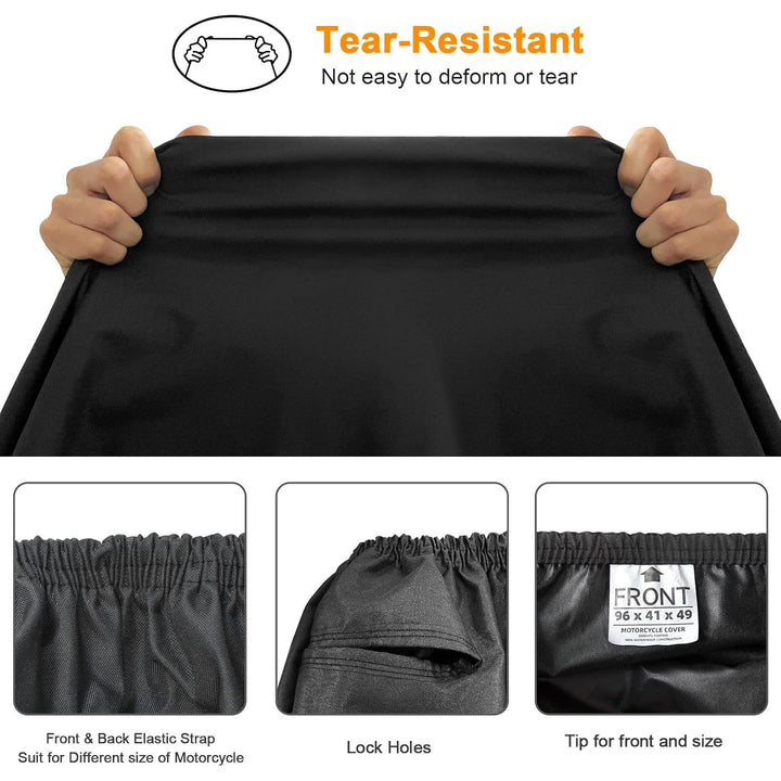 Comnova Motorcycle Cover 104 Inch, 600D Universal Motorcycles Cover Waterproof with Lock - Holes All Season, Large Motorbike Vehicle Scooter Cover for Harley Davidson, Honda, Suzuki, Kawasaki, Yamaha - Just Closeouts Canada Inc.