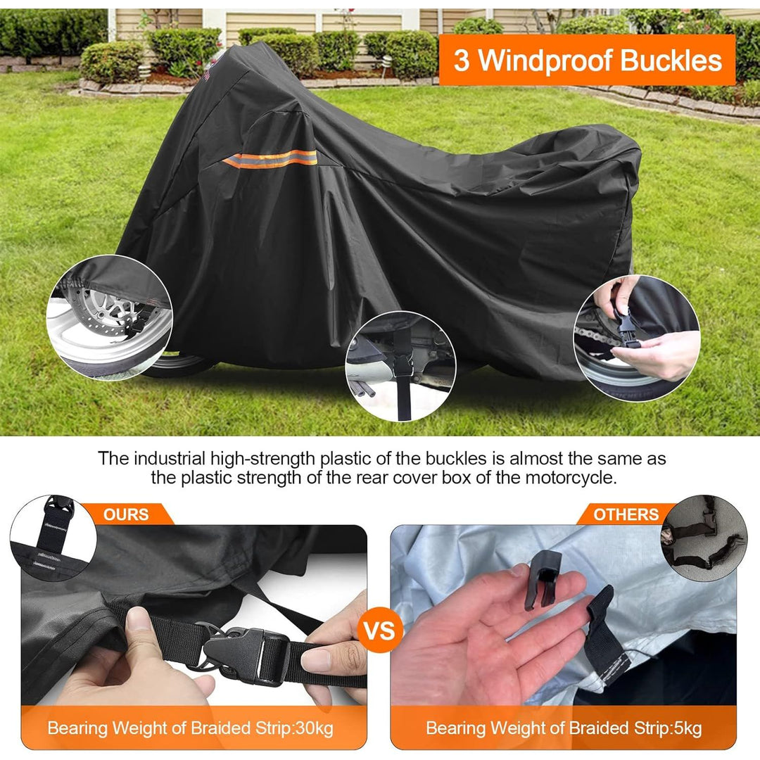 Comnova Motorcycle Cover 104 Inch, 600D Universal Motorcycles Cover Waterproof with Lock - Holes All Season, Large Motorbike Vehicle Scooter Cover for Harley Davidson, Honda, Suzuki, Kawasaki, Yamaha - Just Closeouts Canada Inc.