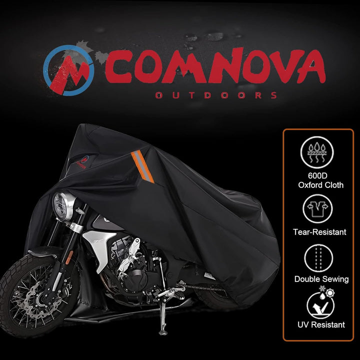 Comnova Motorcycle Cover 104 Inch, 600D Universal Motorcycles Cover Waterproof with Lock - Holes All Season, Large Motorbike Vehicle Scooter Cover for Harley Davidson, Honda, Suzuki, Kawasaki, Yamaha - Just Closeouts Canada Inc.