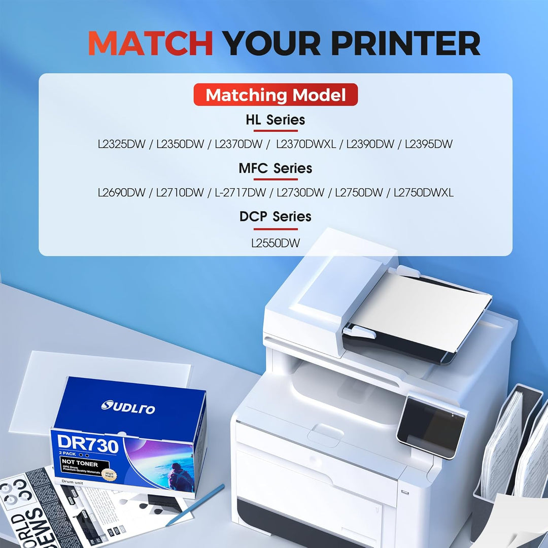 Compatible DR730 (Not Toner) Replacement for Brother Drum DR730 DR - 730 Compatible with MFC - L2750DW HL - L2370DW MFC - L2710DW HL - L2350DW DCP - L2550DW Printer (2 Pack, Black) - Just Closeouts Canada Inc.X004B5S9SV