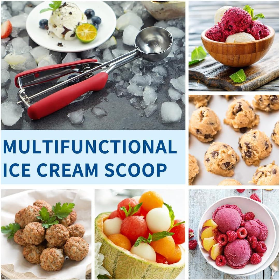 Cookie Scoop,Ice Cream Scoop,3PCS Stainless Steel 1/2 /3 Tablespoon Cookie Scoop,Red Rubber Grips Design,Durable and Effortless,for Ice Cream,Melon Baller and Baking(20L/ 40M/ 60S). - Just Closeouts Canada Inc.