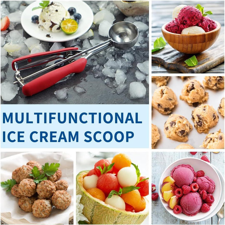 Cookie Scoop,Ice Cream Scoop,3PCS Stainless Steel 1/2 /3 Tablespoon Cookie Scoop,Red Rubber Grips Design,Durable and Effortless,for Ice Cream,Melon Baller and Baking(20L/ 40M/ 60S). - Just Closeouts Canada Inc.