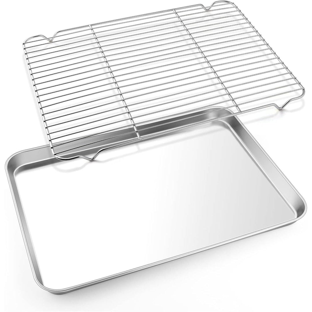 Cookie Sheet with Rack Set, Half Sheet Baking Pan for Oven Cooking, 18”x13” Stainless Steel Rimmed Tray with Wire Cooling Rack for Roasting Broiling Bacon Meat Steak - Dishwasher Safe - Just Closeouts Canada Inc.