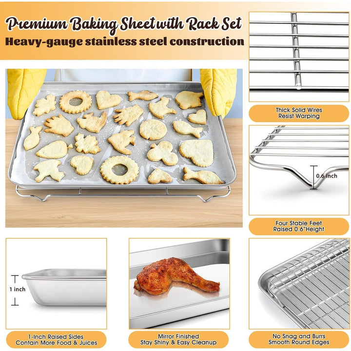 Cookie Sheet with Rack Set, Half Sheet Baking Pan for Oven Cooking, 18”x13” Stainless Steel Rimmed Tray with Wire Cooling Rack for Roasting Broiling Bacon Meat Steak - Dishwasher Safe - Just Closeouts Canada Inc.