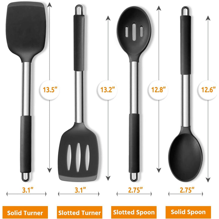 Cooking Utensils Set of 4, Silicone Kitchen Utensils for Non - stick Cookware, Heat Resistant & Non - toxic Slotted Spatula Solid Spoon Turner for Flipping Mixing Serving Basting(Black) - Just Closeouts Canada Inc.