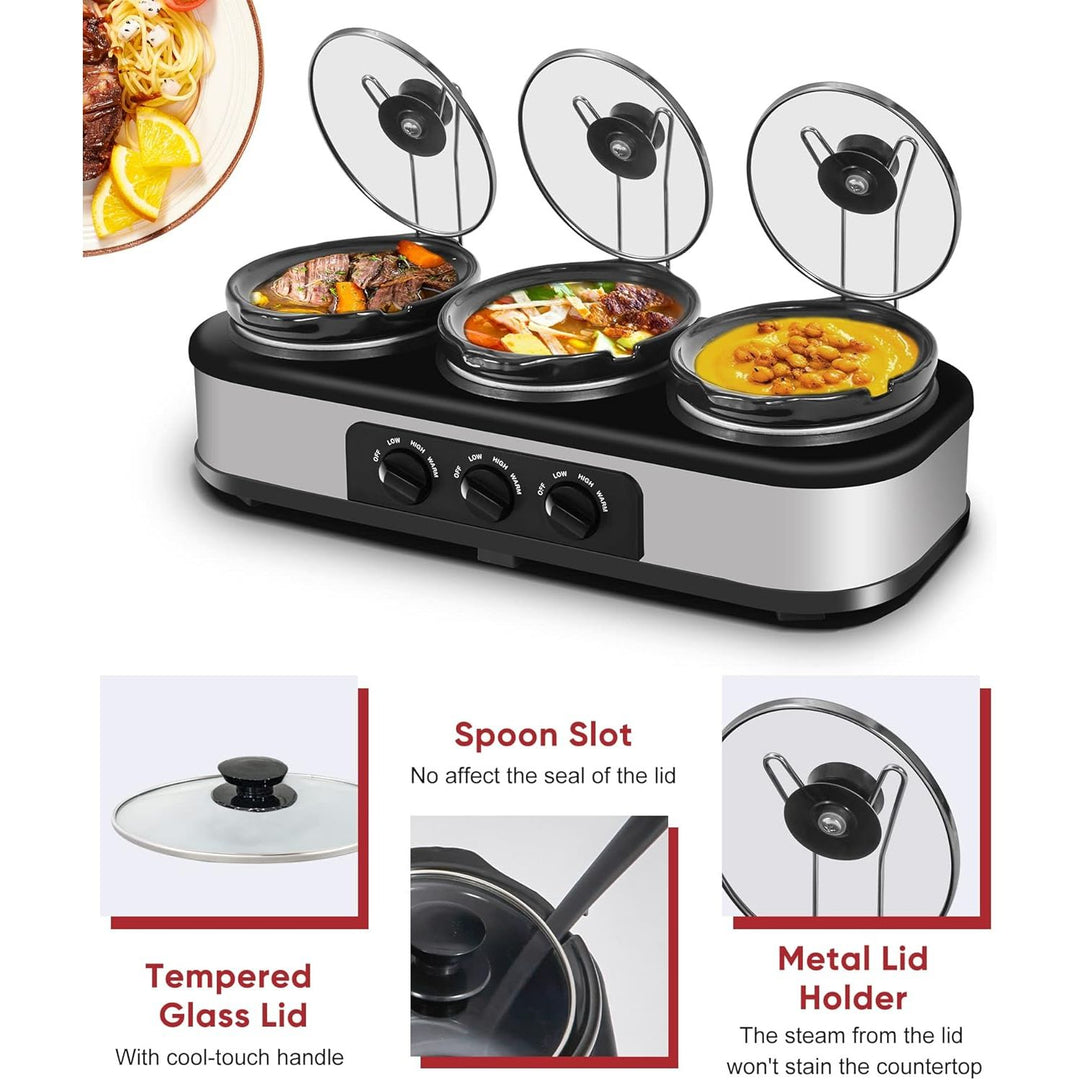 Cooks 3x2.5 Qt. Triple Electric Slow Cooker with Lid Holders, 22279 - J - Just Closeouts Canada Inc.