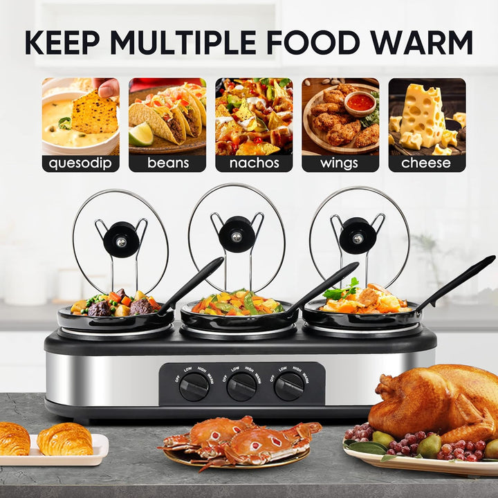 Cooks 3x2.5 Qt. Triple Electric Slow Cooker with Lid Holders, 22279 - J - Just Closeouts Canada Inc.