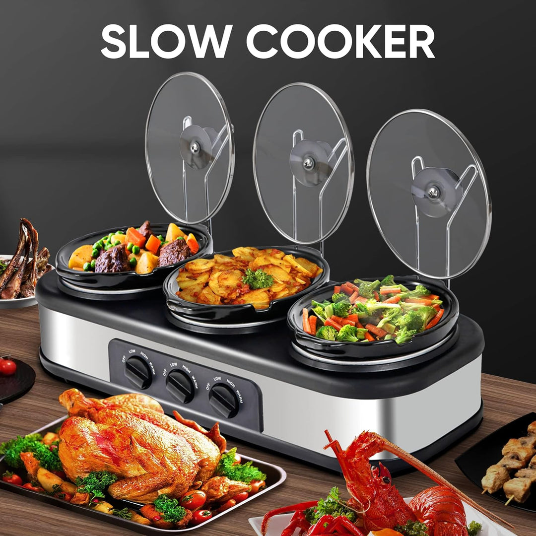 Cooks 3x2.5 Qt. Triple Electric Slow Cooker with Lid Holders, 22279 - J - Just Closeouts Canada Inc.