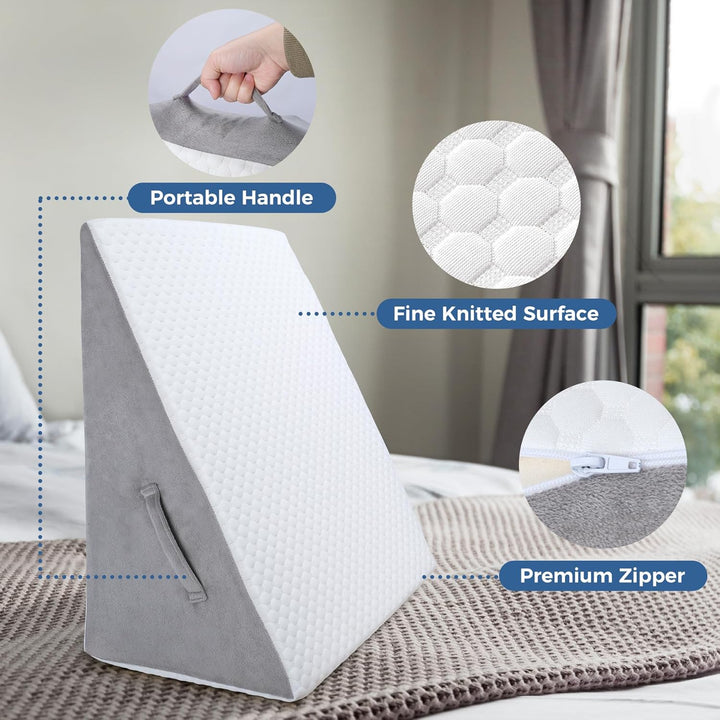COOLBEBE Bed Wedge Pillow for Sleeping, Adjustable Folding Wedge for Snoring and After Surgery - 9 & 11 Inch, Elevated Triangle Pillow Back Pain Relief (Grey&White, 12Inch) - Just Closeouts Canada Inc.