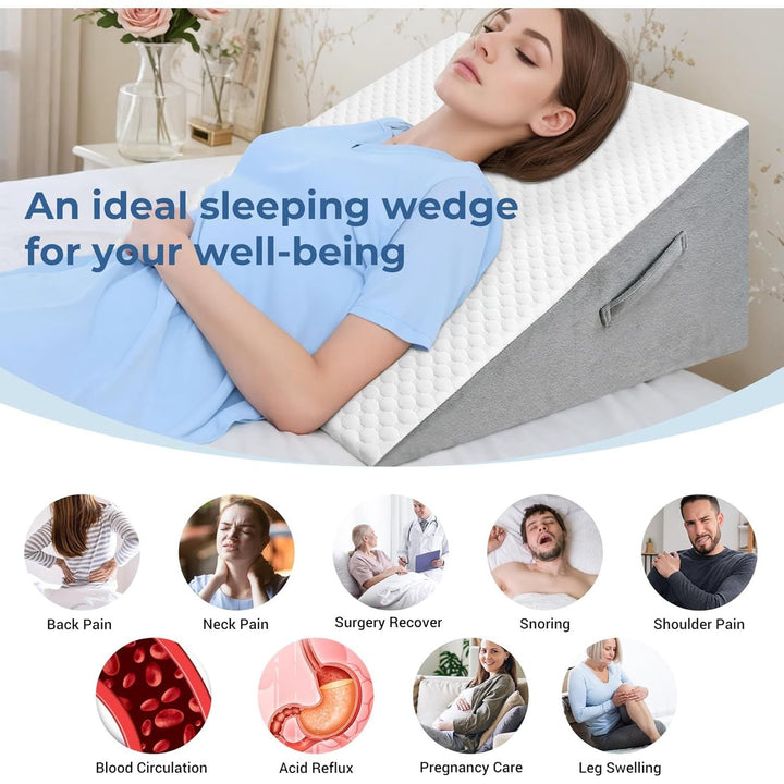 COOLBEBE Bed Wedge Pillow for Sleeping, Adjustable Folding Wedge for Snoring and After Surgery - 9 & 11 Inch, Elevated Triangle Pillow Back Pain Relief (Grey&White, 12Inch) - Just Closeouts Canada Inc.