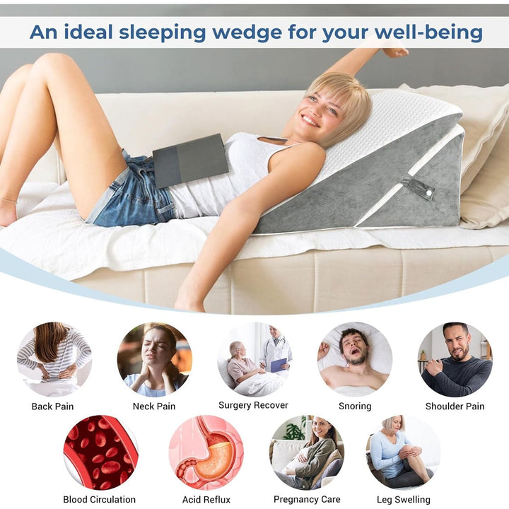 COOLBEBE Bed Wedge Pillow for Sleeping, Adjustable Folding Wedge for Snoring and After Surgery - 9 & 11 Inch, Elevated Triangle Pillow Back Pain Relief (Grey&White, 9 & 11 Inch) - Just Closeouts Canada Inc.