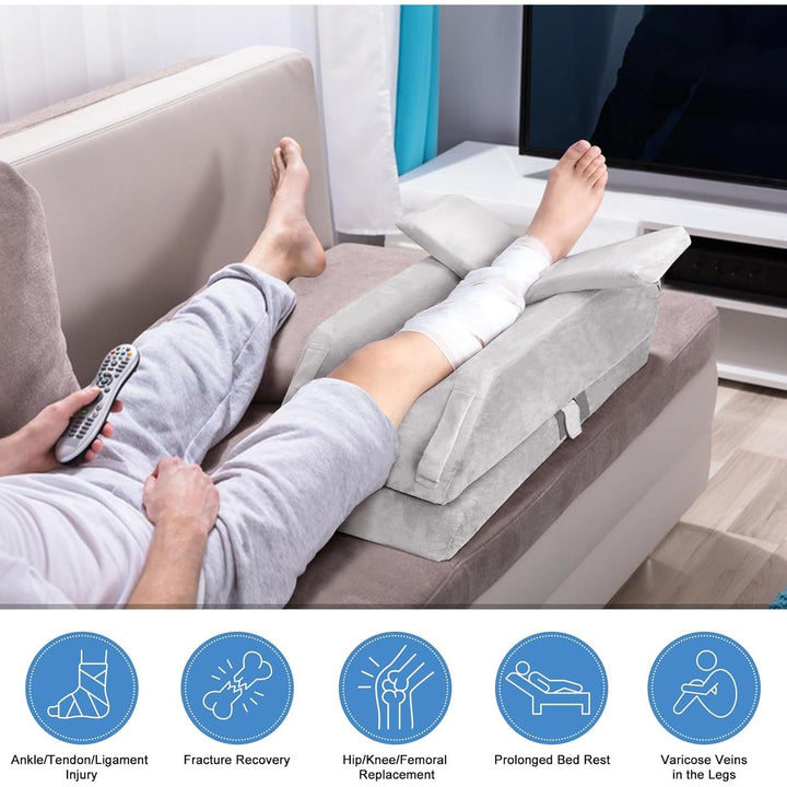 COOLBEBE Leg Elevation Pillow Adjustable Post Surgery Leg Pillow, Memory Foam Ankle Knee and Leg Wedge Pillow for Swelling with Washable Cover and Handle (Single, Grey) - Just Closeouts Canada Inc.